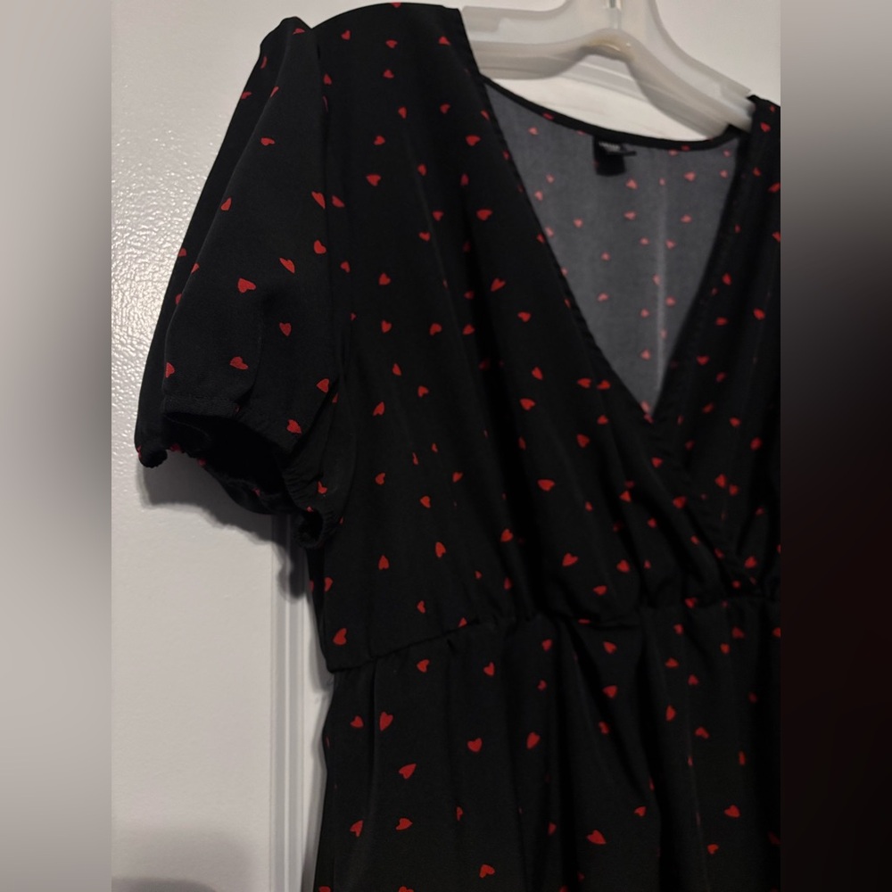 Black Red Heart Mini Dress Cottagecore Valentine Coquette 0XL - Picture 4 of 5